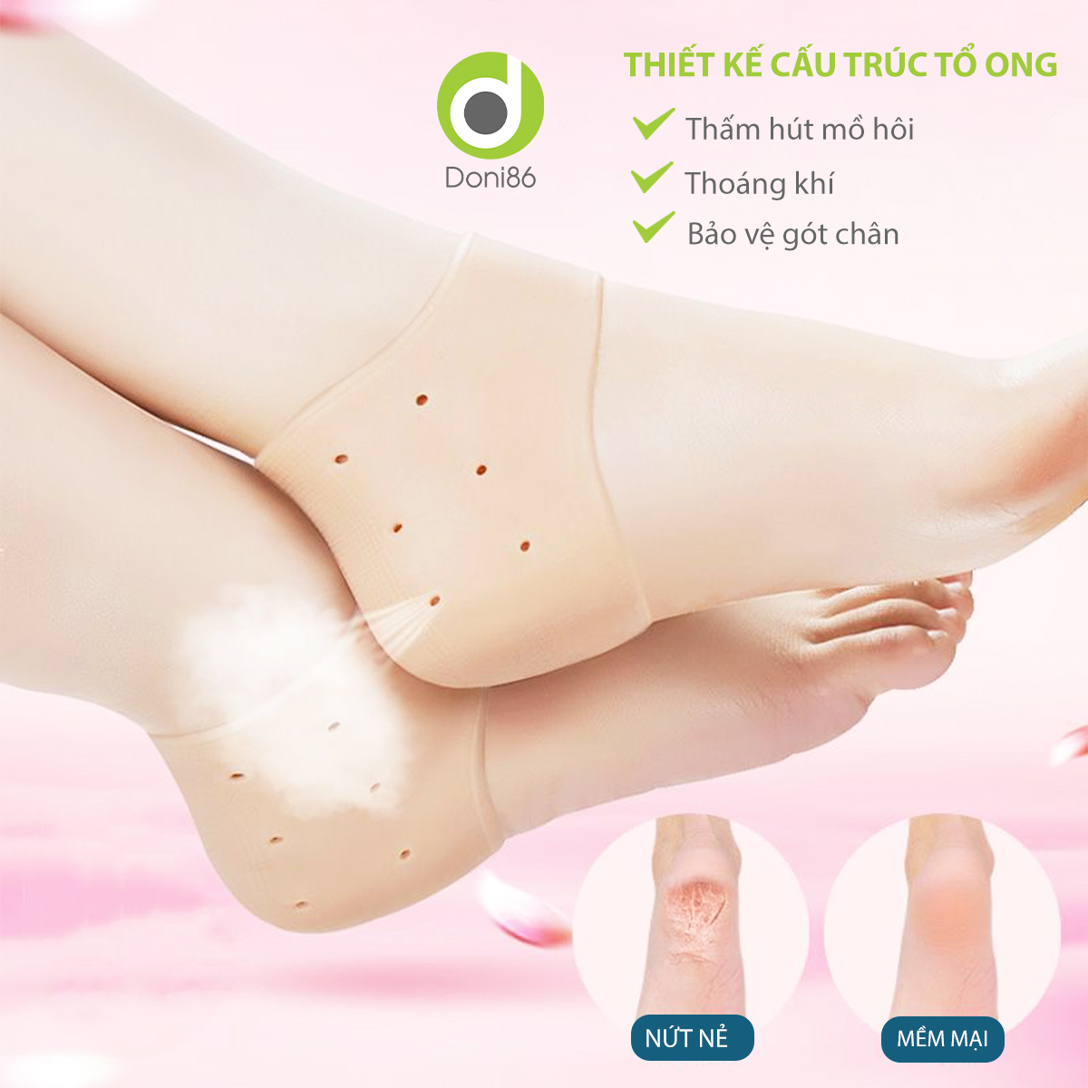 Vớ bọc gót chân silicone chống nứt nẻ chống bong tróc da, bảo vệ gót - Doni - DOPK68