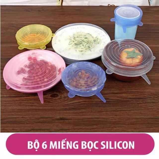 Bộ 6 Miếng Màng Bọc Thực Phẩm Silicon Siêu Bền Siêu Co Giãn 2x49