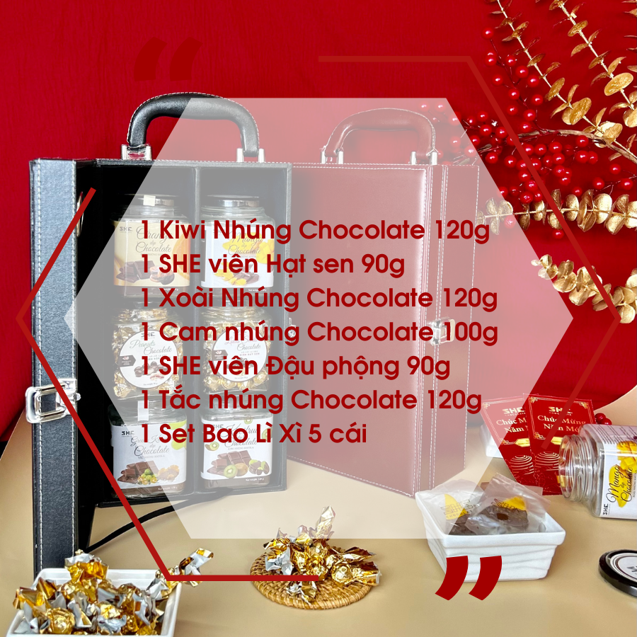 [Mứt Tết 2023] Bộ quà Phú Quý Đỏ VI - SHE Chocolate  - Quà Tặng Doanh Nghiệp , Người Thân Tết 2023