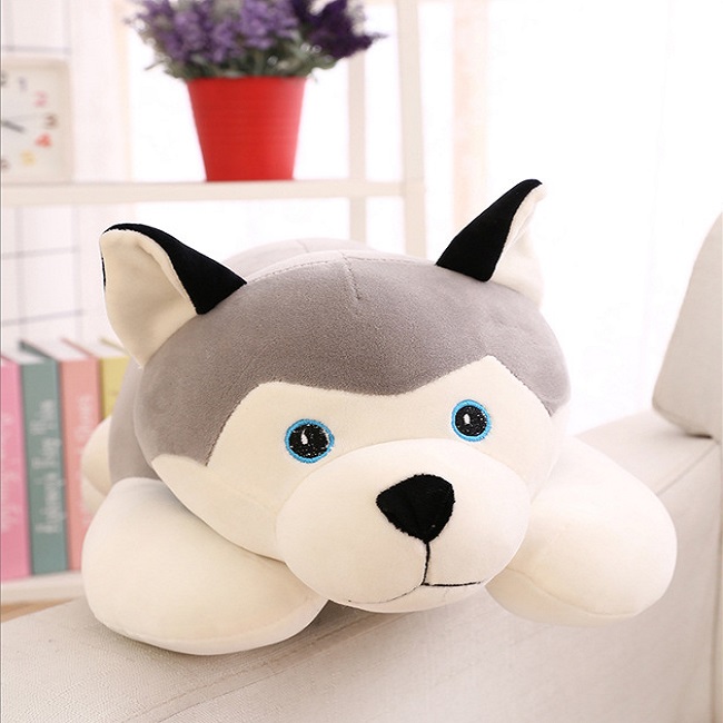 Thú Bông Chó Husky Nằm 45cm Siêu Mịn