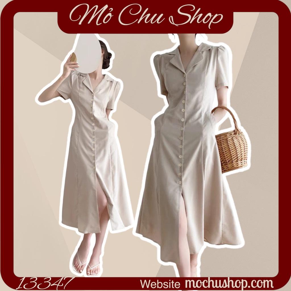 ĐẦM MIDI CỔ VEST TAY NGẮN 2 TÚI 13347