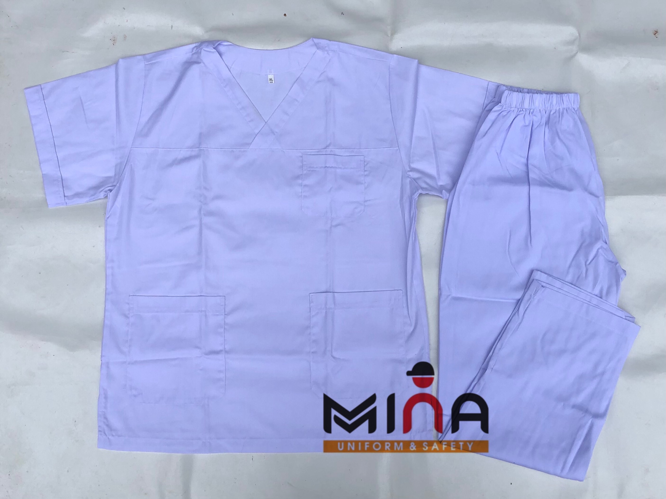 Bộ scrubs bác sĩ, quần áo y tế phẫu thuật, thẩm mỹ - Màu trắng - Vải non 