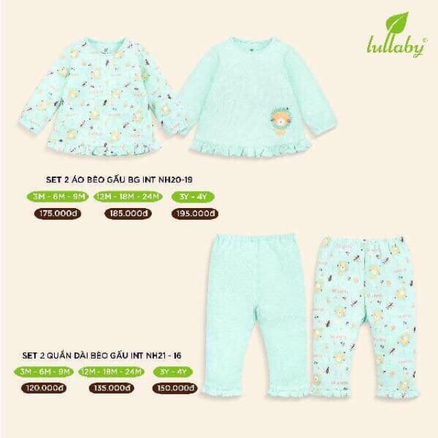 Set 2 áo/quần, bộ dài tay áo bèo gấu cho bé gái từ 3 tháng đến 4 tuổi
