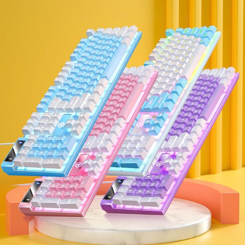 Bàn Phím Cơ Chơi Game Mix 2 Màu Đèn LED Keycap Màu Đèn Nền Nhiều Màu  Bàn Phím Có Dây - Xám Đen Hỗn Hợp