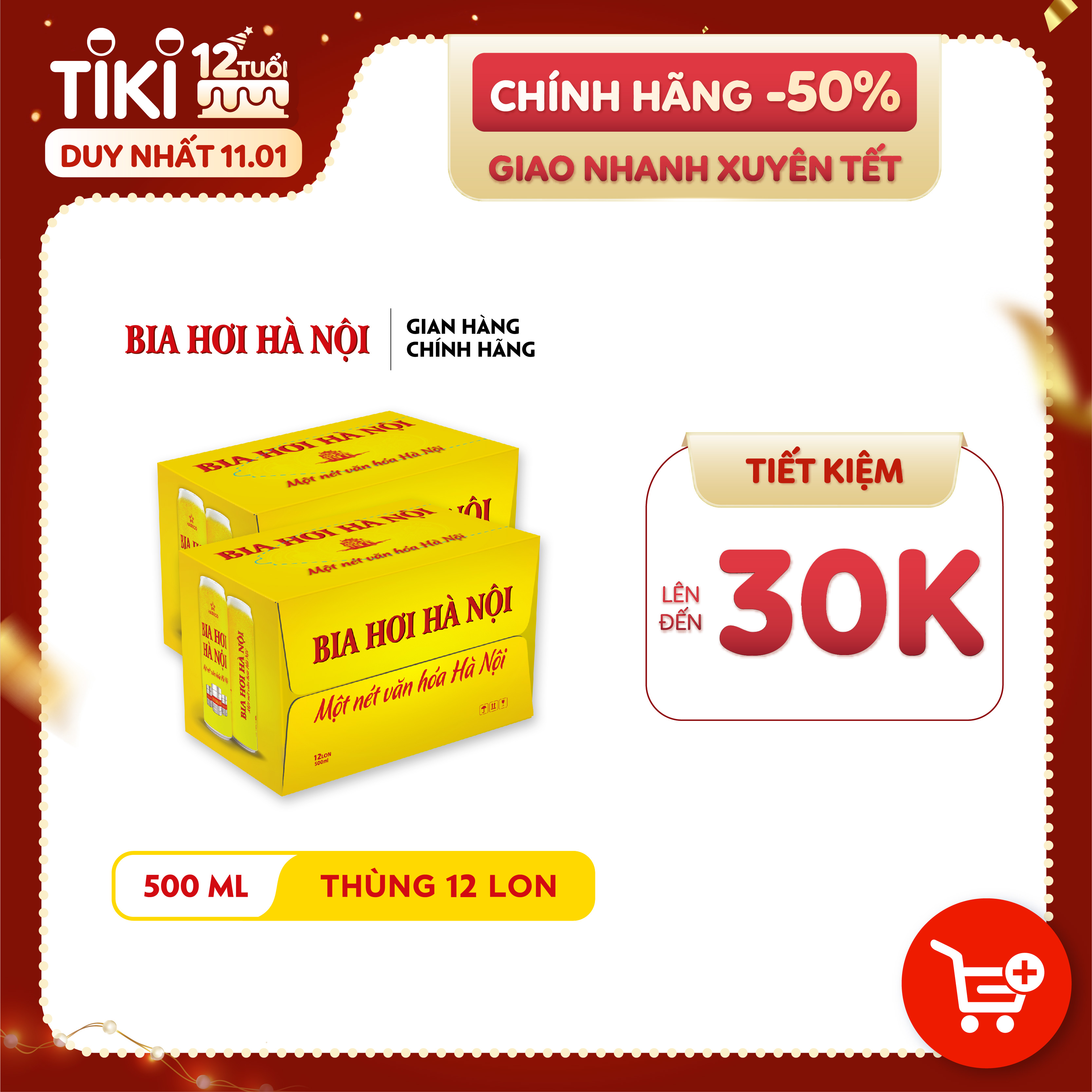 Combo 2 Thùng Bia Hơi Hà Nội - Thùng 12 lon 500ml