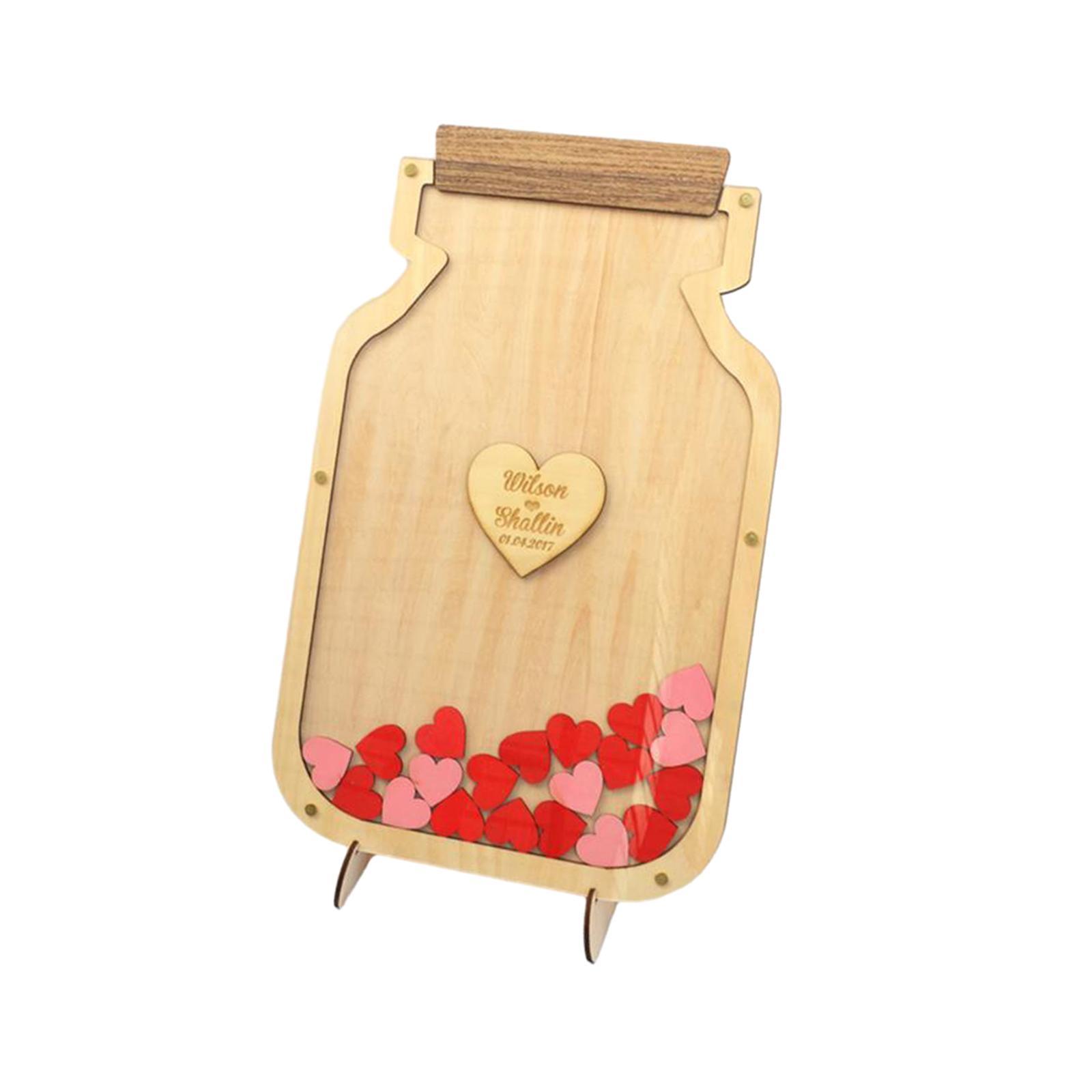 Wedding Reception Guest Book with 50Pcs Red Wood Hearts for Holiday Events