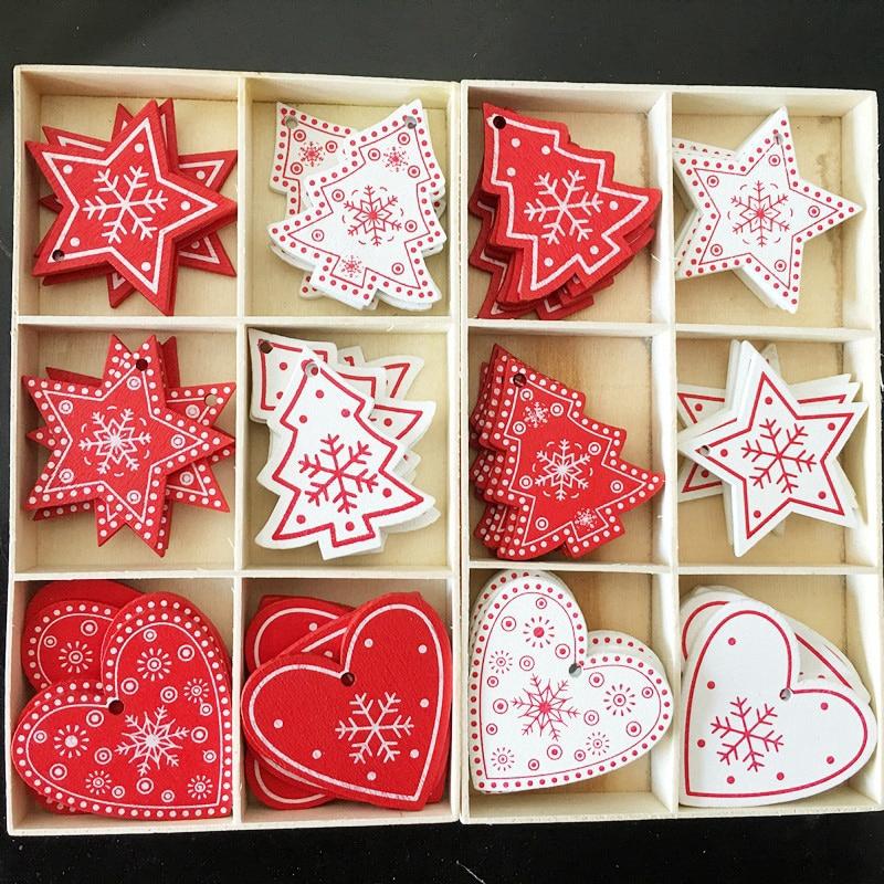 Bộ 12 mặt dây gỗ tự nhiên trang trí cây thông Noel hình bông tuyết/yêu tinh cho Giáng Sinh