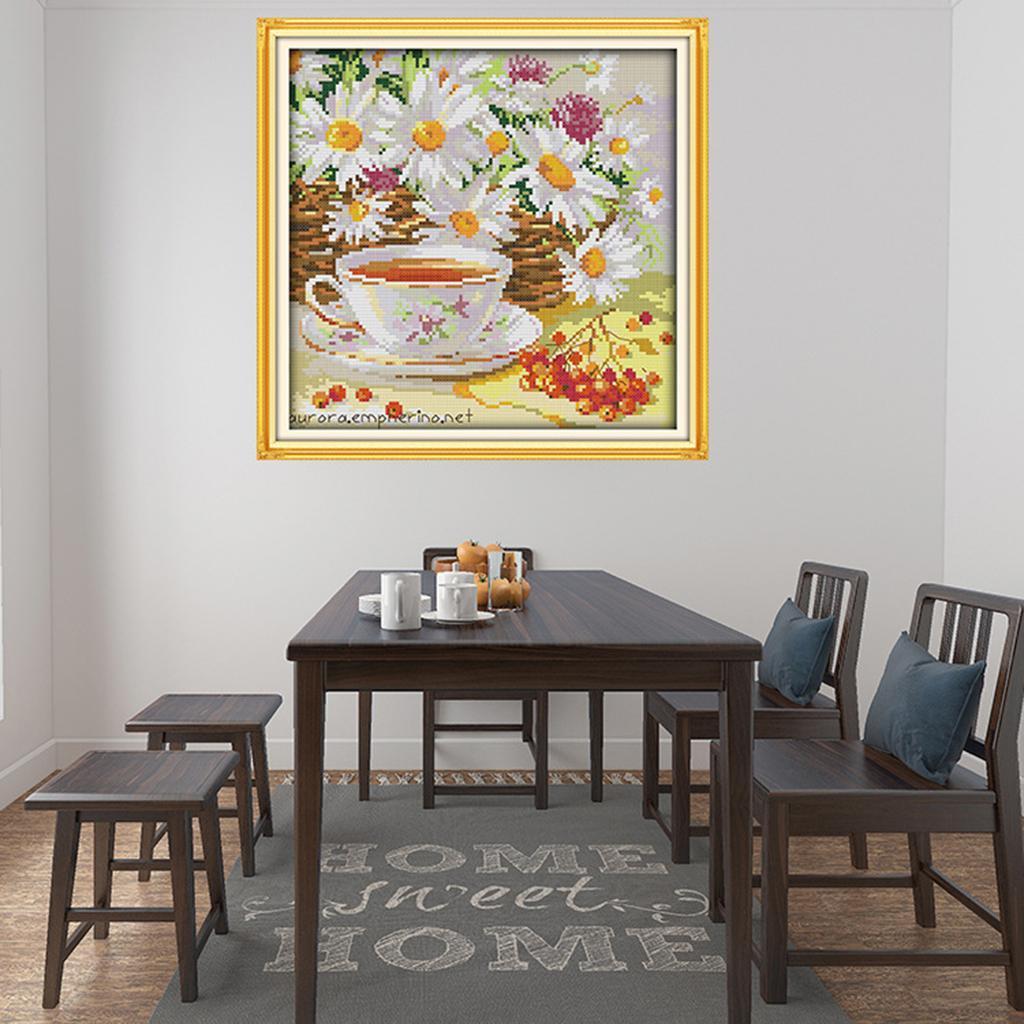 Stamped Cross Stitch Kit Embroidery Crafts - Flower Pattern 14CT 28x28cm