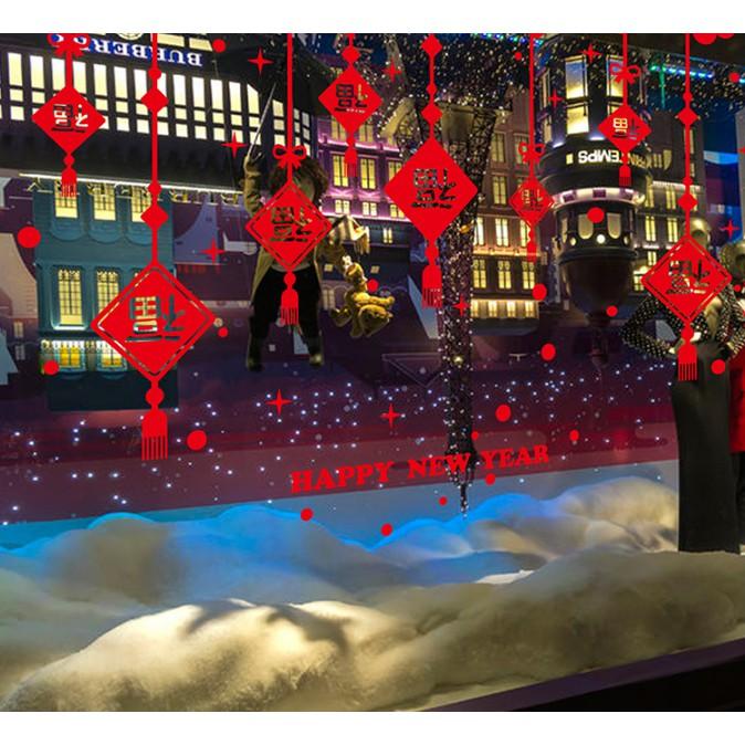 Decal trang trí tường Tết - Rèm dây bảng chữ HPNY ĐỎ