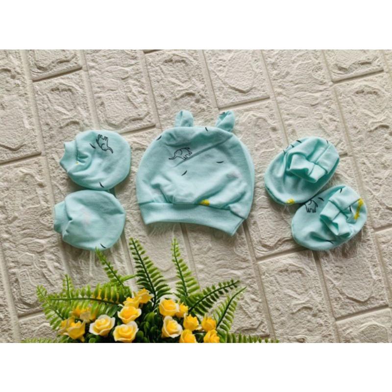 Set mũ + bao tay + bao chân sơ sinh chất cotton đẹp