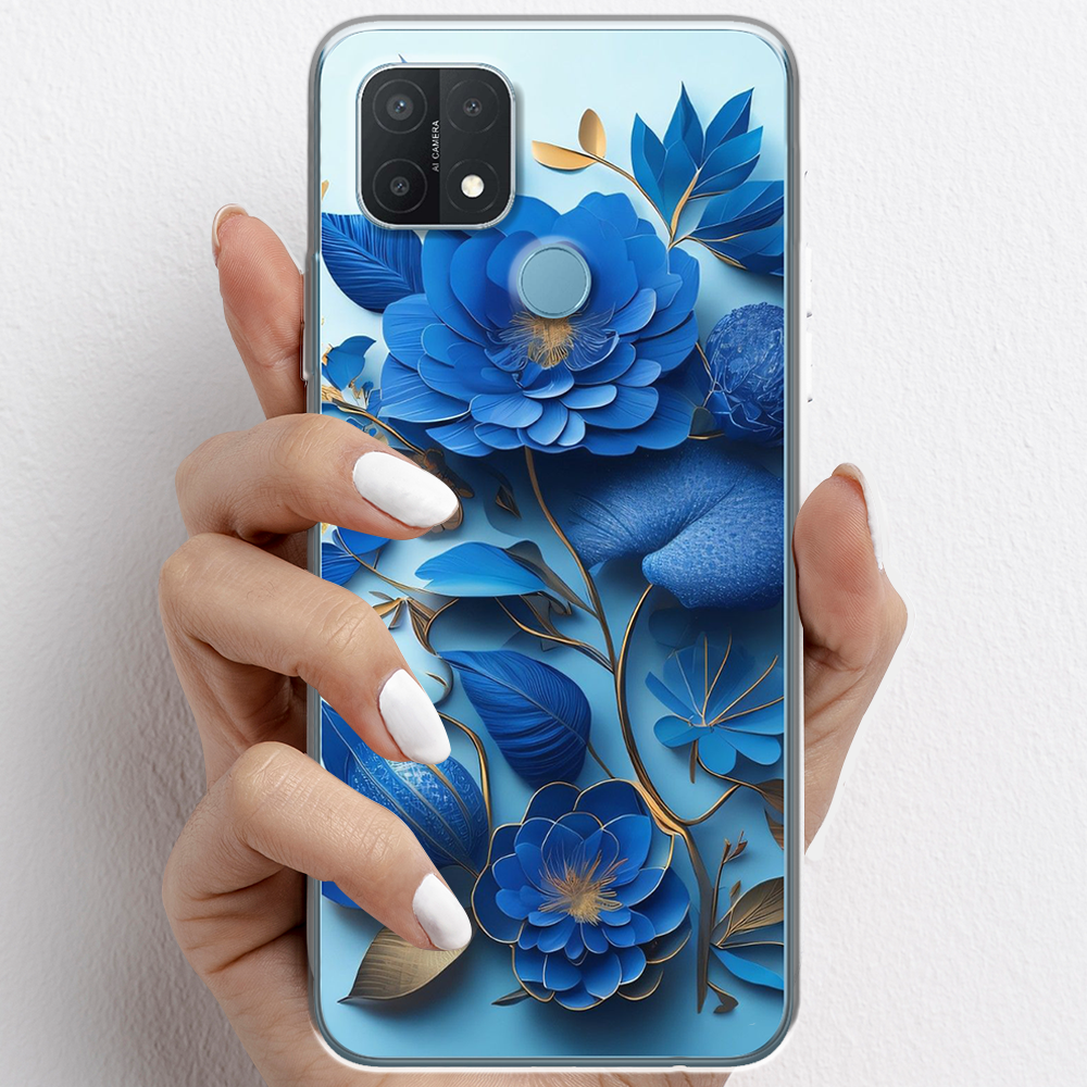 Ốp lưng cho Oppo A15, Oppo A15s nhựa TPU mẫu Hoa xanh dương