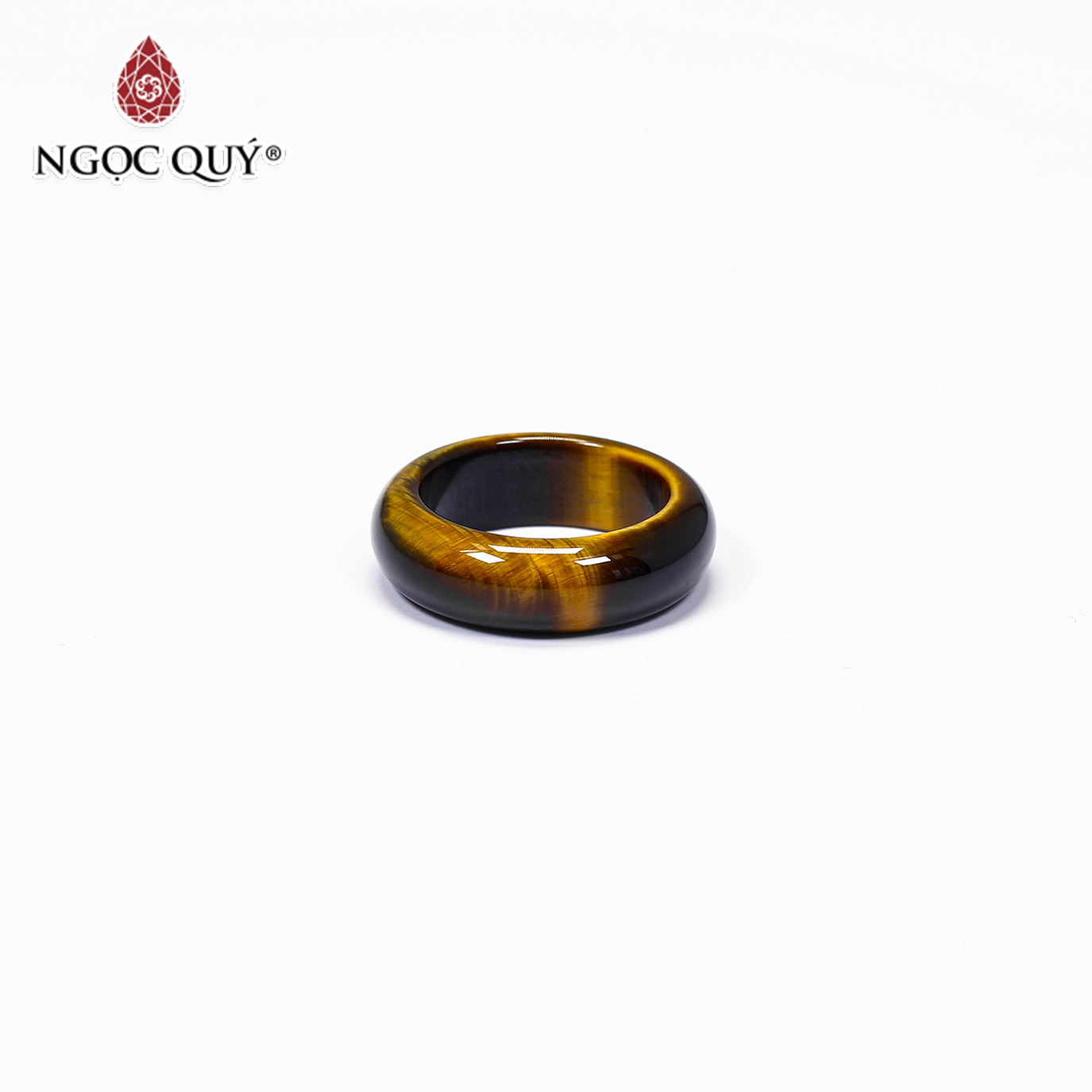 Nhẫn nữ đá mắt hổ vàng nâu mệnh thổ, kim - Ngọc Quý Gemstones