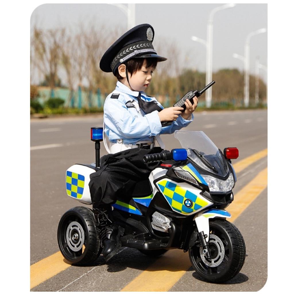 Xe máy điện đạp ga 3 bánh cảnh sát cho bé có nhạc đèn cho bé 2-5t