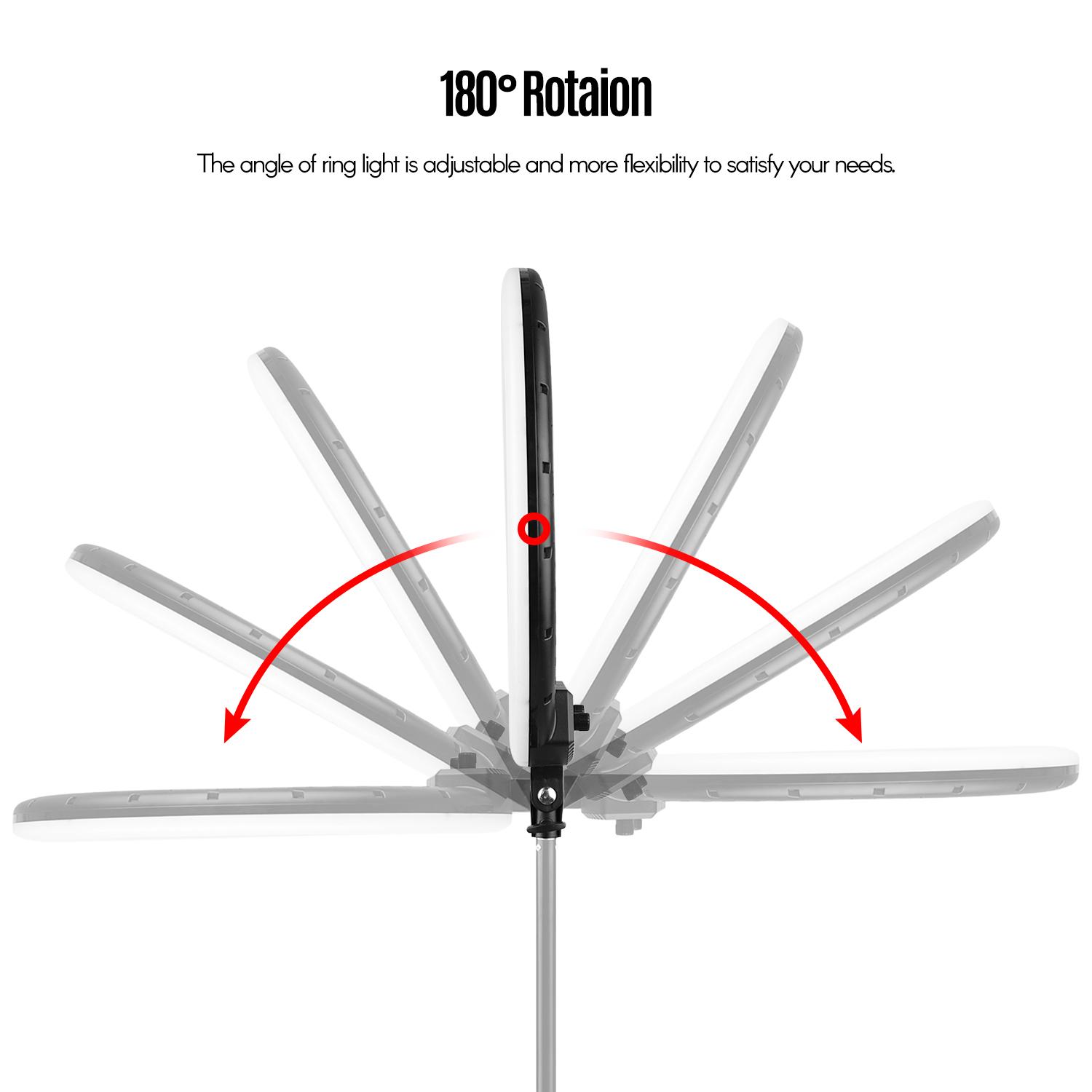 Bộ đèn chụp ảnh 18 inch LED Ring Light có thể điều chỉnh độ sáng vô cấp 2700K-6500K với 3 chiếc giá đỡ điện thoại Điều khiển từ xa - Đen