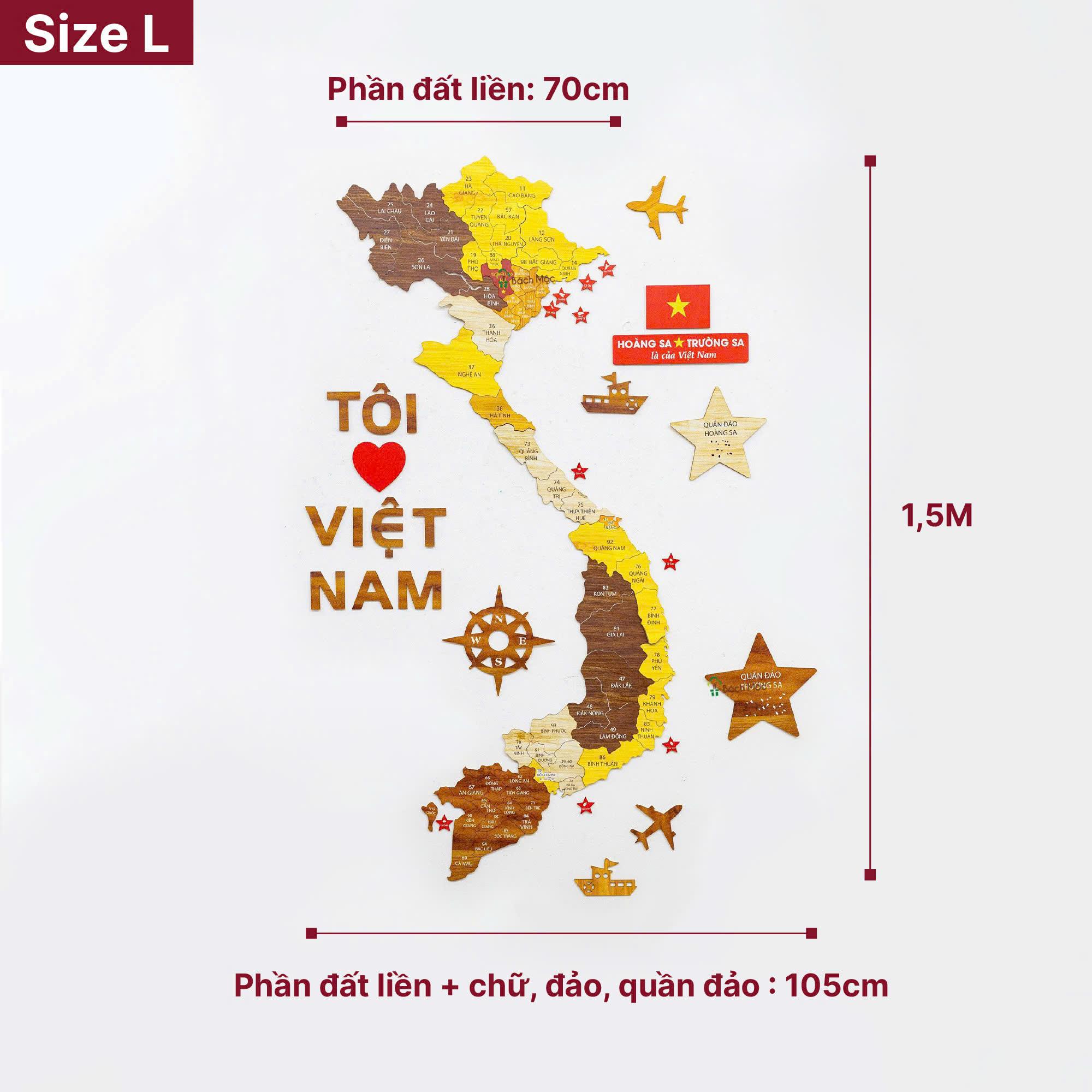 Bộ Tranh Xếp Hình Gỗ Bản Đồ Việt Nam - Size L - 150 x 120 cm - Bách Mộc