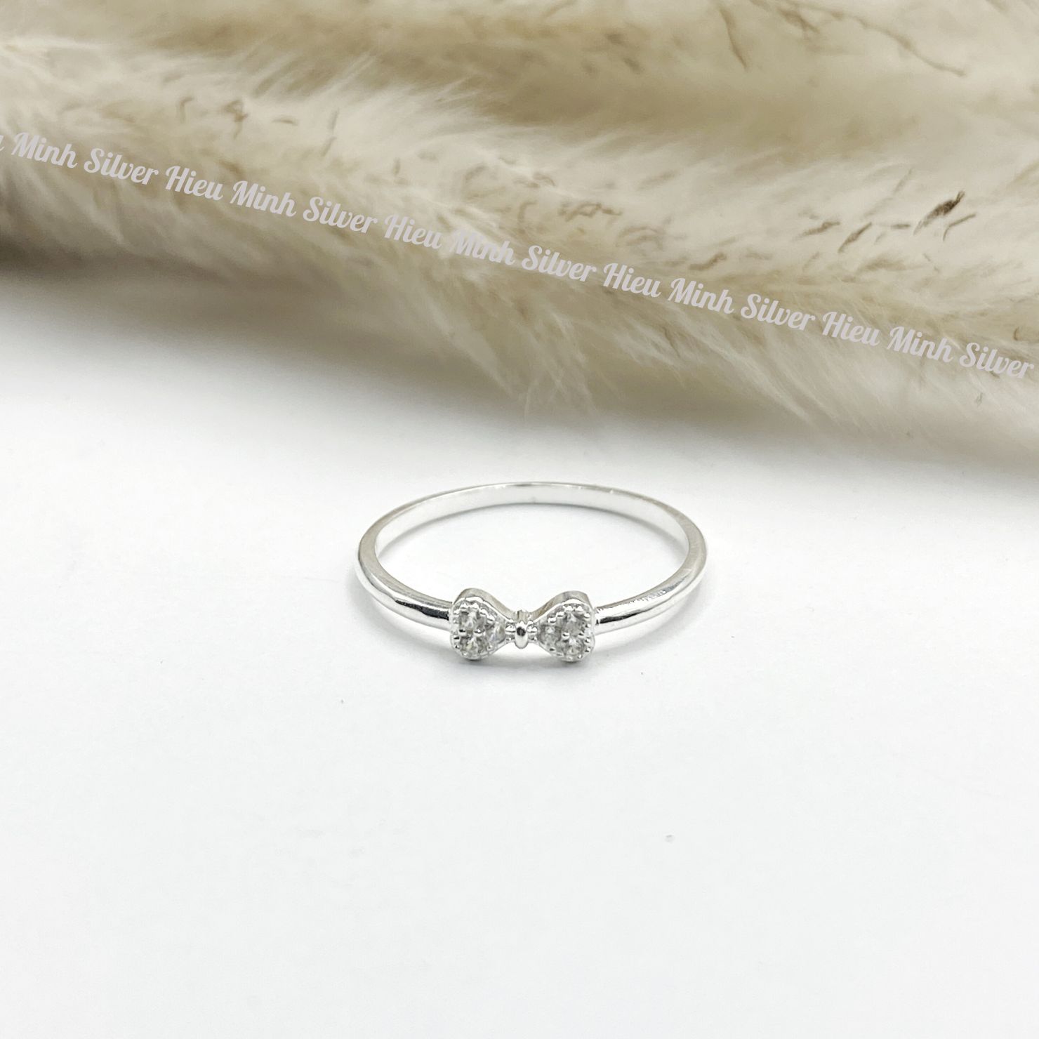 Nhẫn Nữ Bạc Ta Nơ Xinh Cao Cấp Sáng Đẹp Chính Hãng Bạc Hiểu Minh NU515