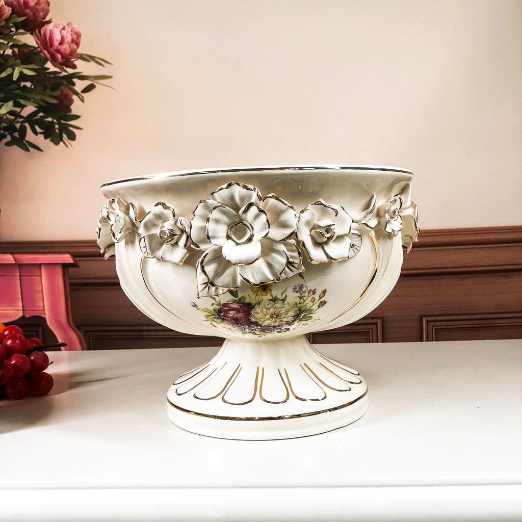 Đĩa quả Tròn Đế Vẽ Vàng Tân Cổ Điển Sang Trọng Cbsale-DQ11