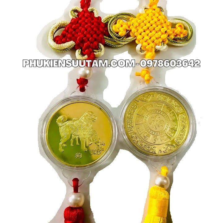 Dây Treo Xu 12 Con Giáp Tuổi Tuất, kích thước: 33cmx4.5cm, màu vàng - SP005852