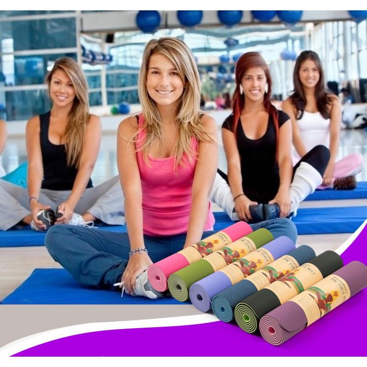 Thảm tập gym và yoga TPE 2 lớp đủ màu, thảm tập yoga tpe 2 lớp 6mm cao cấp, chất liệu an toàn khi tiếp xúc với da