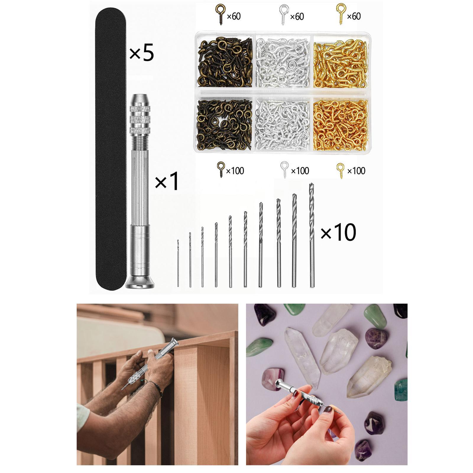 Pin Vise Kit Micro Hand Resin Drill, 10Pcs Mini Drills , 300Pcs Screw Eye Pins for Resin, Plastic, DIY Jewelry, Key Chain Making