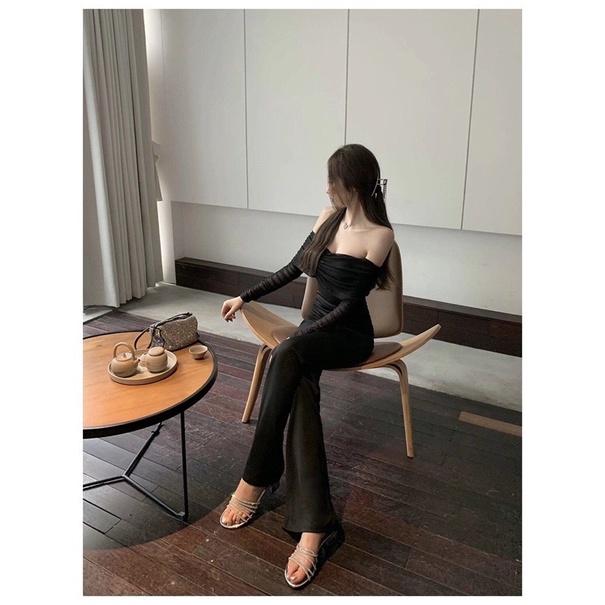 Jumpsuit nữ đồ bay thiết kế phối lưới màu đen sang trọng