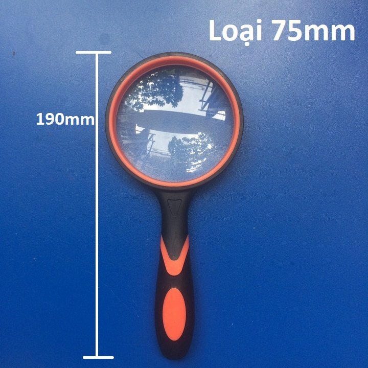 KÍNH LÚP đường kính 75mm CÁN NHỰA ĐÚC MÀU ĐEN ĐỎ