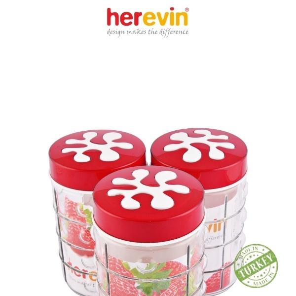 Bộ 2 Hũ Thủy Tinh Herevin Tròn Sọc Nắp Decor 1.5L - HEHU135902-803