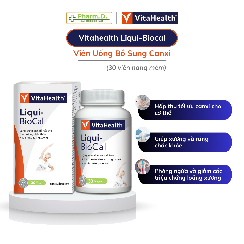 Viên Uống Bổ Sung Canxi Giúp Giảm Triệu Chứng Loãng Xương VITAHEALTH Liqui-Biocal