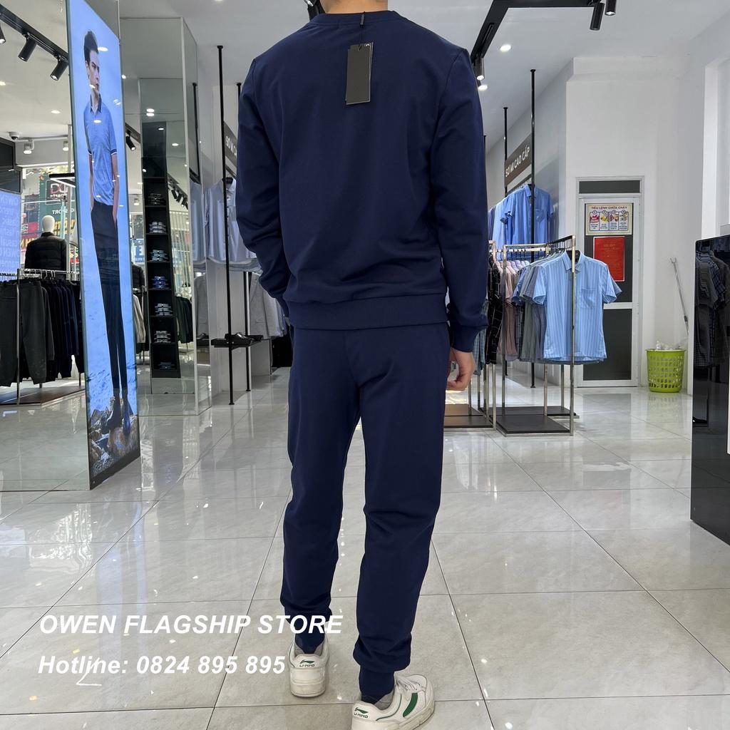 Bộ nỉ nam OWEN màu xanh navy, bộ mặc nhà Thu đông dành cho nam chất liệu cotton cao cấp mã BMN221187