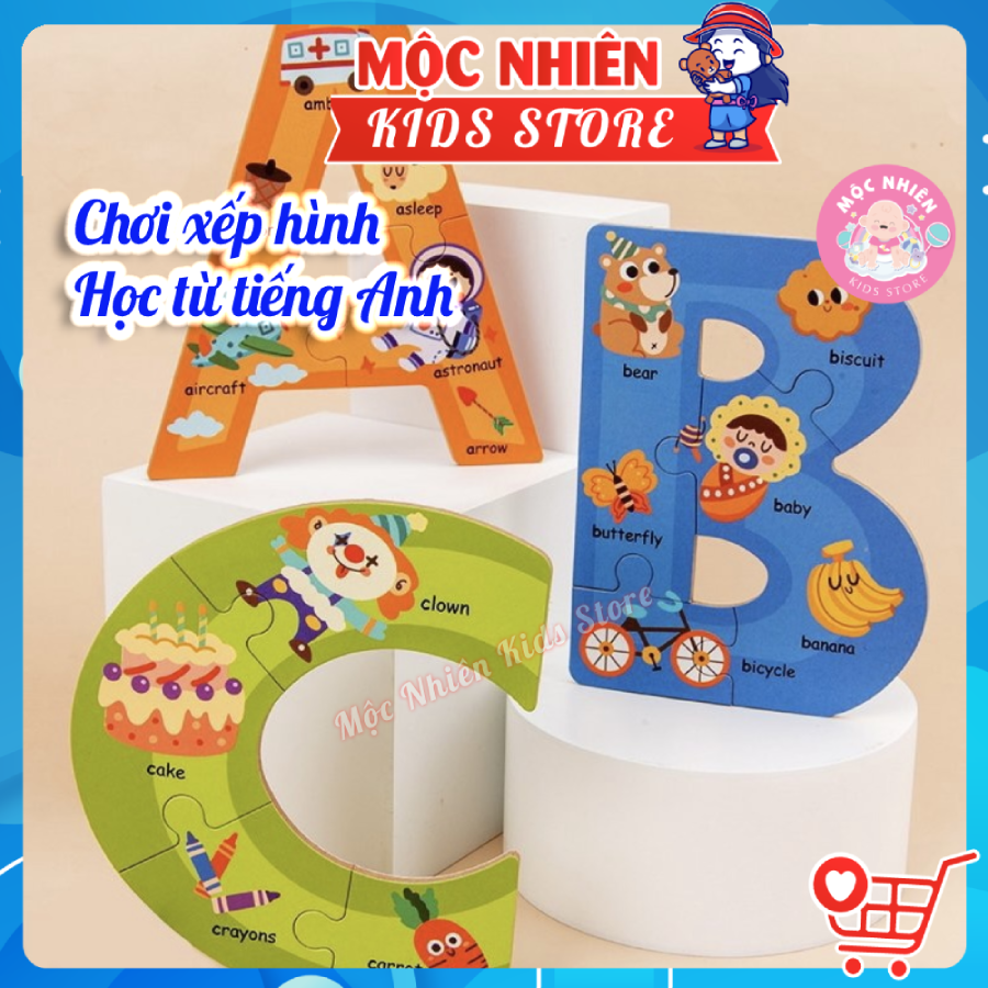 Bộ Xếp Hình Puzzle Chữ Cái và Số Đếm Bằng Gỗ Dành Cho Bé 2 Tuổi - Alphabet Puzzle