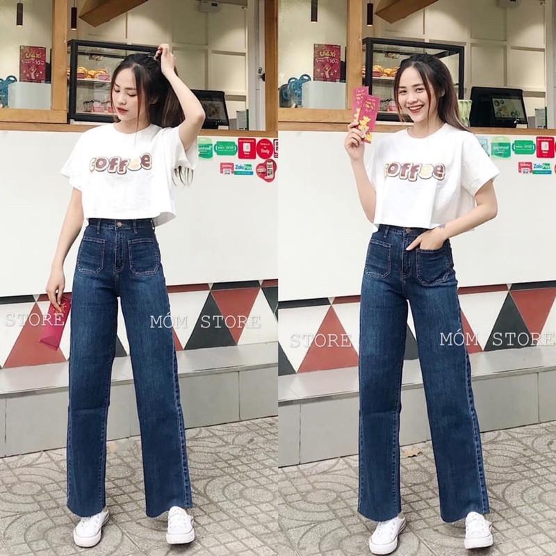 Quần Jean Culottes Lai Cắt Dáng Dài- Quần Bò Ống Suông Rộng Có Co Giản Xuất Chuẩn