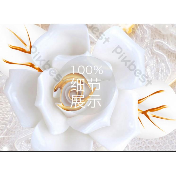 Đôi thiên nga và hoa hồng mạ vàng Tranh dán tường 3d trang trí phòng hiện đại MS1088399