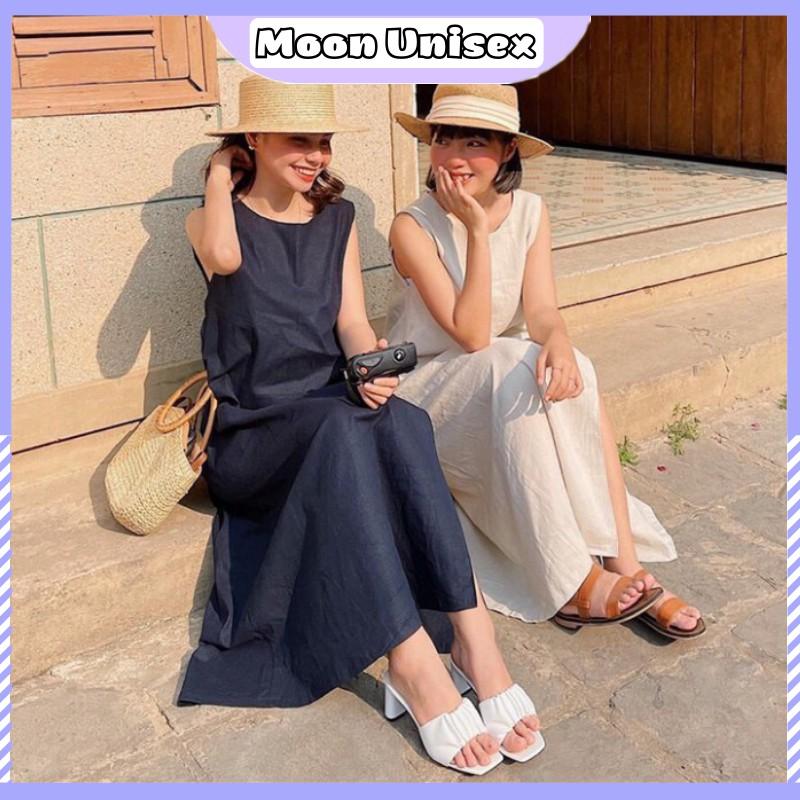 Đầm Nữ Sát Nách Cổ Thuyền/ Váy Nữ Dáng Dài Suông Xẻ Vạt 2 Màu_MoonUnisex