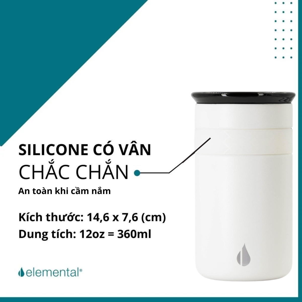 LY GIỮ NHIỆT ELEMENTAL MÀU TRẮNG , ĐẠT CHUẨN FDA HOA KỲ, THÉP 304 KHÔNG GỈ, GIỮ NÓNG LẠNH
