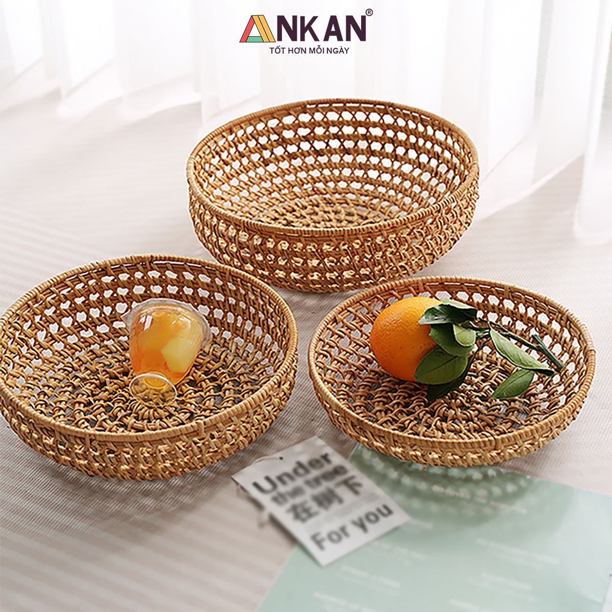 Khay Rổ Mây Tre Đan ANKAN – Đựng Trái Cây, Bánh Kẹo, Đồ Khô, Decor Nhà Ăn &amp; Phòng Khách – Thủ Công Việt Nam