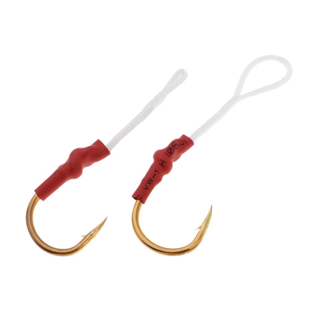 2 Pieces Stainless Steel Jig Jigging Fish Hook Assist Fishing Hook with White PE Line