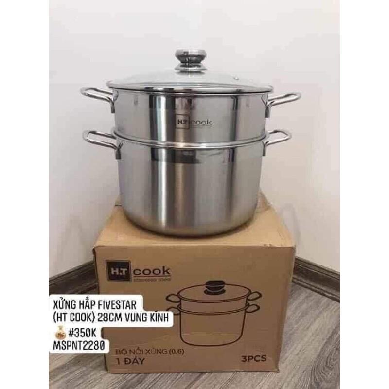 Nồi hấp 2 tầng chất liệu inox dùng bếp từ size 28cm giá hấp rời lỗ hấp nhỏ tiện lợi