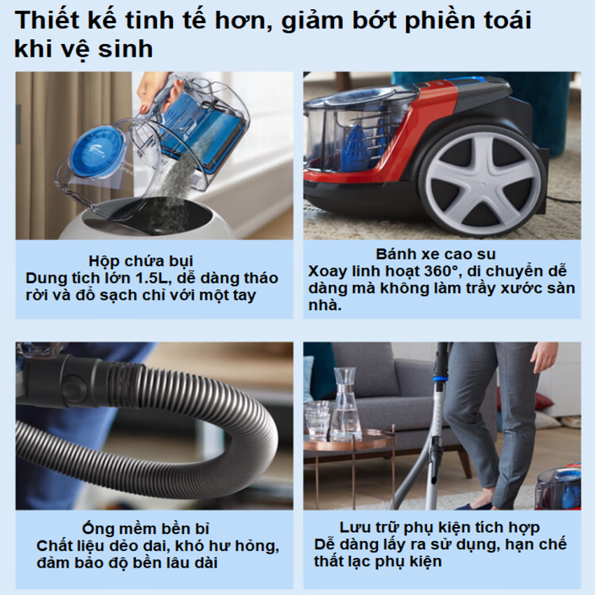 Máy hút bụi không túi PowerPro Compact thương hiệu Hà Lan Philips FC9351/82 1600W - Hàng nhập khẩu