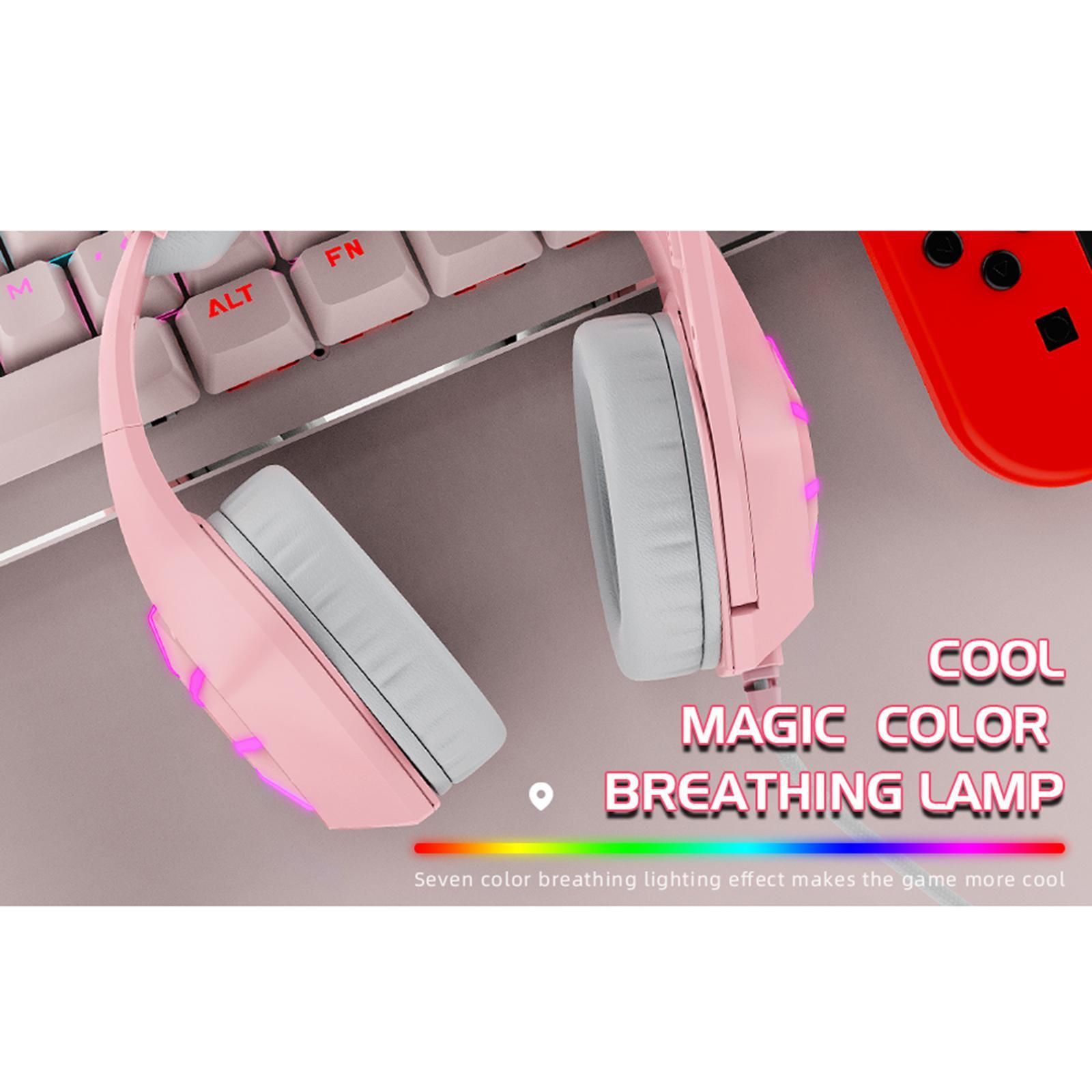 Gaming Headset Stereo with Pink  Headphones Headphone for Smartphones