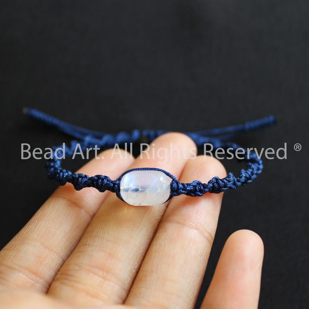 Vòng Tay Thắt Dây Lu Thống Đá Moonstone, Đá Mặt Trăng Ánh Cầu Vồng Tự Nhiên AAA, Vòng Tay Phong Thuỷ, Chuỗi Hạt S50 - Bead Art