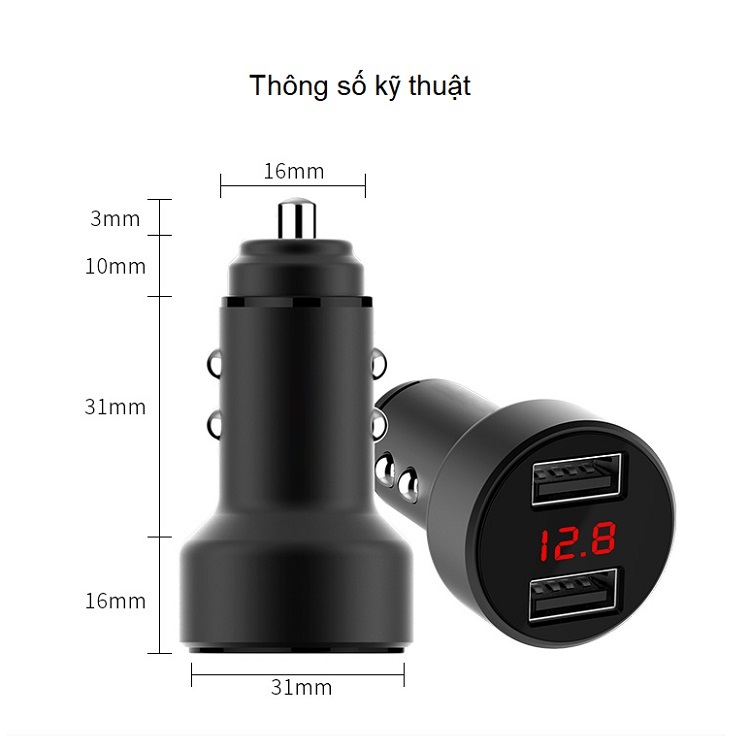 Phụ kiện chia tẩu cắm sạc trên ô tô tích hợp 2 cổng USB sạc nhanh cao cấp