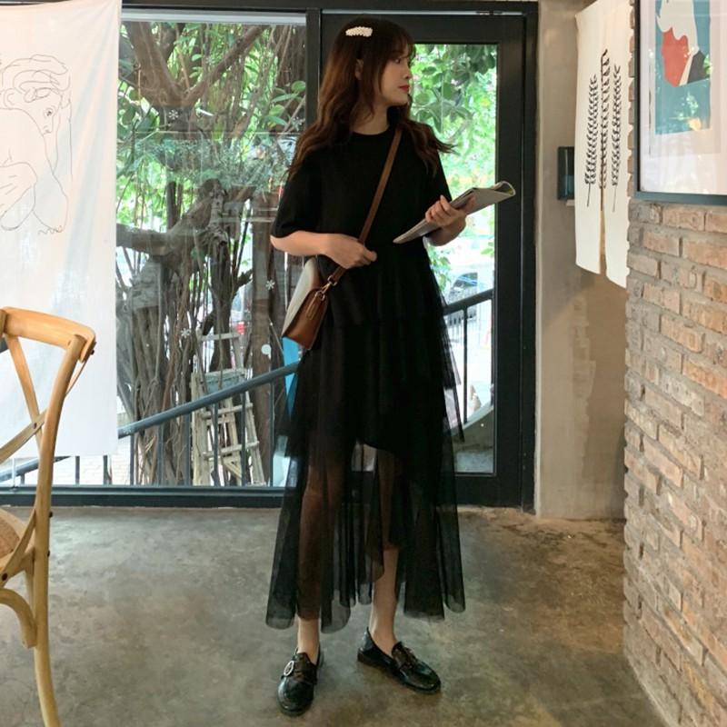 Đầm tay ngắn cổ tròn thiết kế thanh lịch cho phái nữ