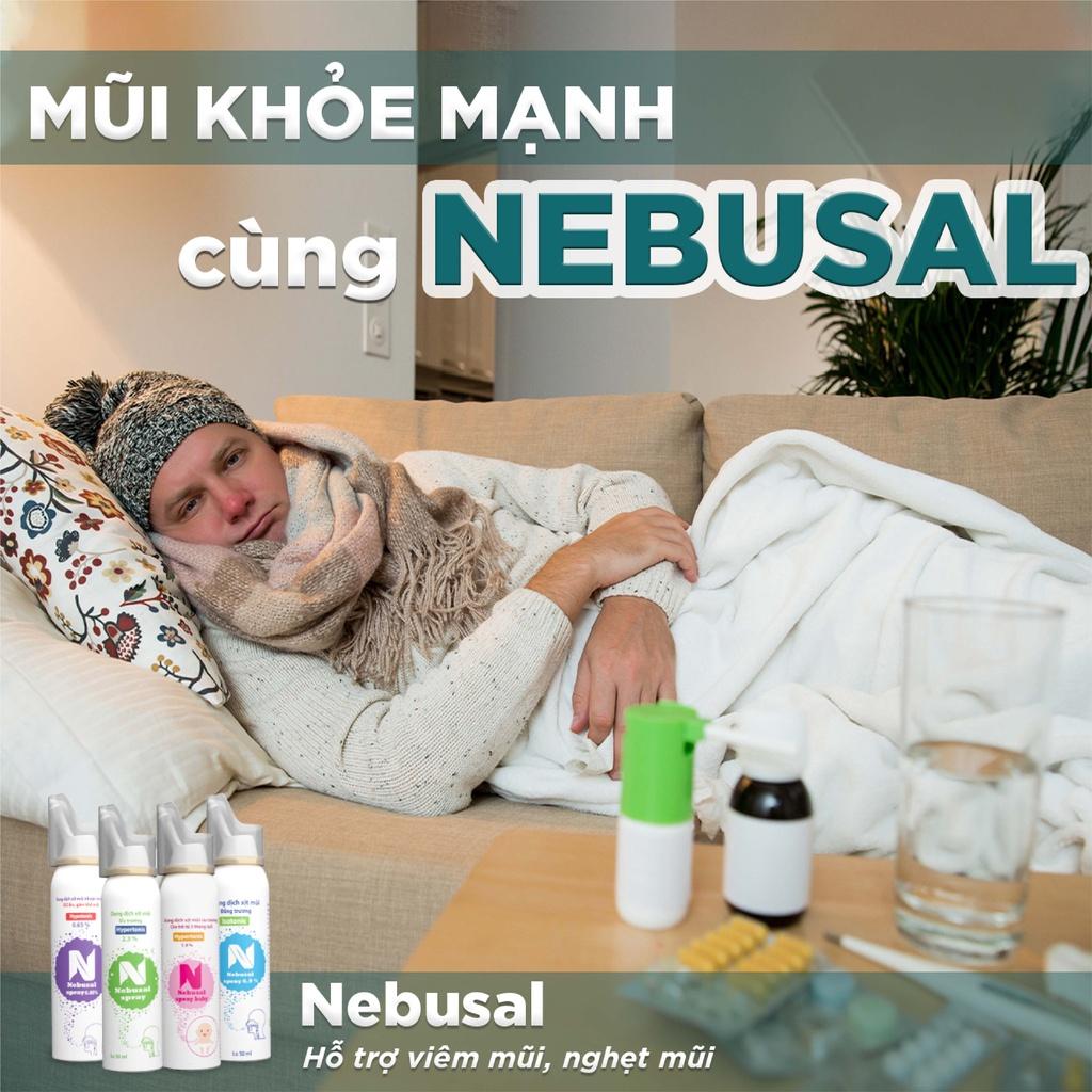 Combo Xịt Mũi Nebusal Húng Chanh và Nebusal 0.9% Giảm Nghẹt Mũi, Sổ Mũi, phòng ngừa tái phát Viêm Mũi Dị Ứng, Viêm Xoang