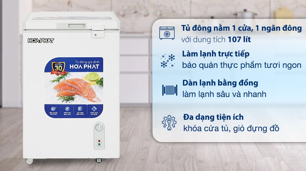 Tủ đông Hòa Phát 107 Lít HPF AD6107 kính cường lực - Hàng chính hãng