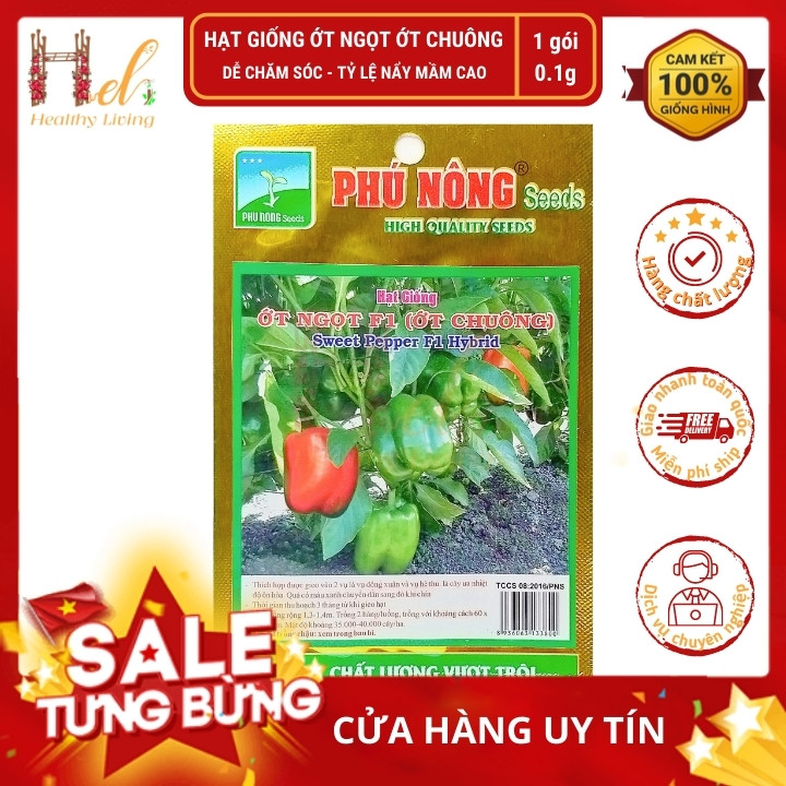 PN - Hạt Giống Ớt Chuông, Ớt Ngọt Gói 100 mg - Trồng Rau Xanh Rau Sạch Bằng Đất Sạch, Mùn Dừa Và Phân Bón Hữu Cơ