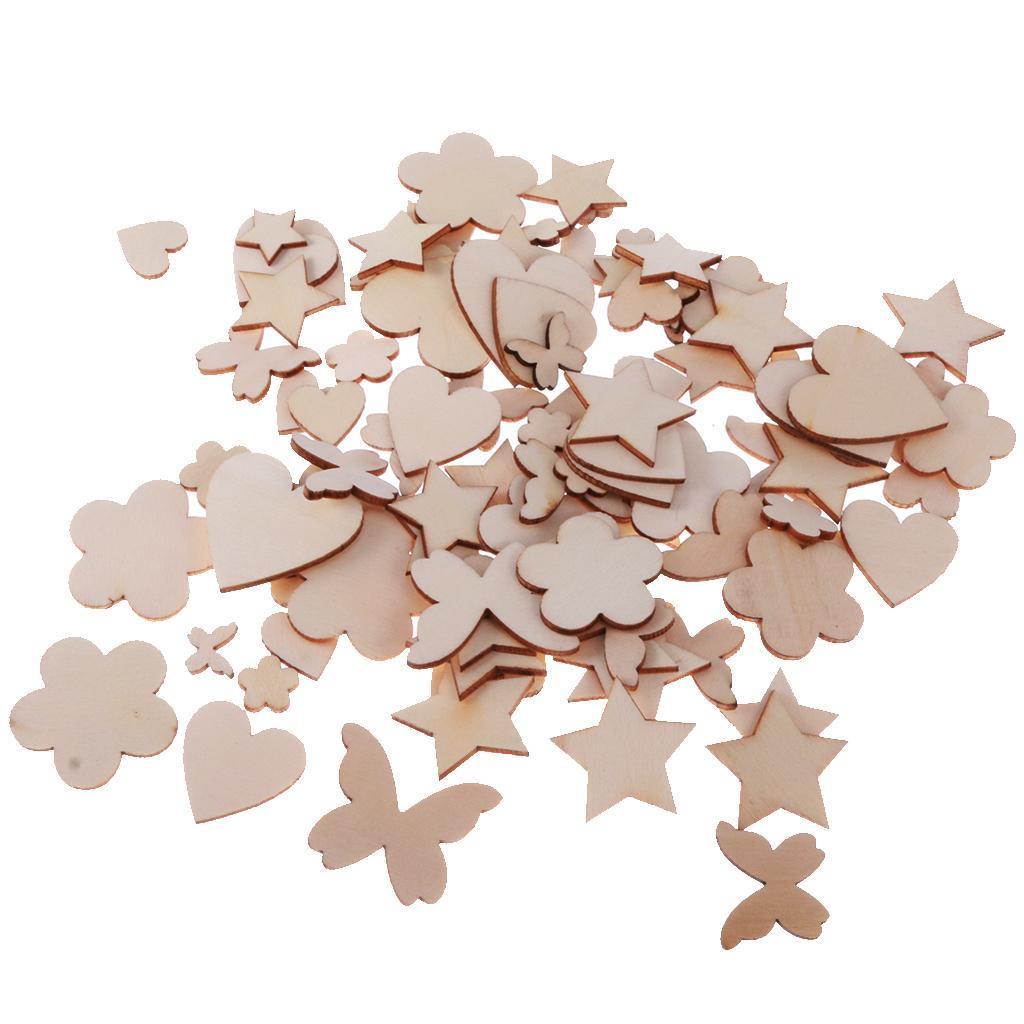 200x MDF Wooden Shape Craft Embellishments Wood Craft Art Star Flower Heart