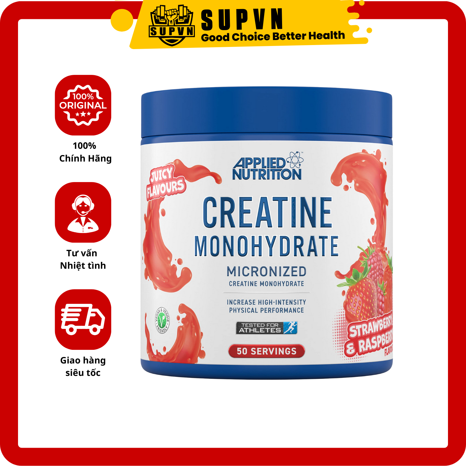 Creatine Applied Nutrition 50 Lần Dùng 250G - Bột Uống Giúp Tăng Hiệu Suất Và Sức Bền Cơ Khi Tập Luyện - Strawberry &Amp;Amp Raspberry