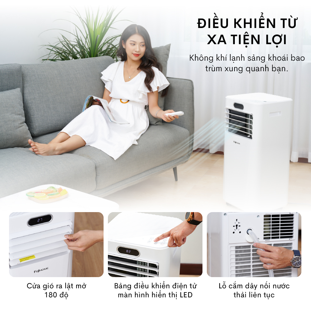 Điều hòa di động 9000 BTU Fujihome PAC09 công nghệ Nhật Bản, sử dung phòng 15-20m2 - Hàng chính hãng