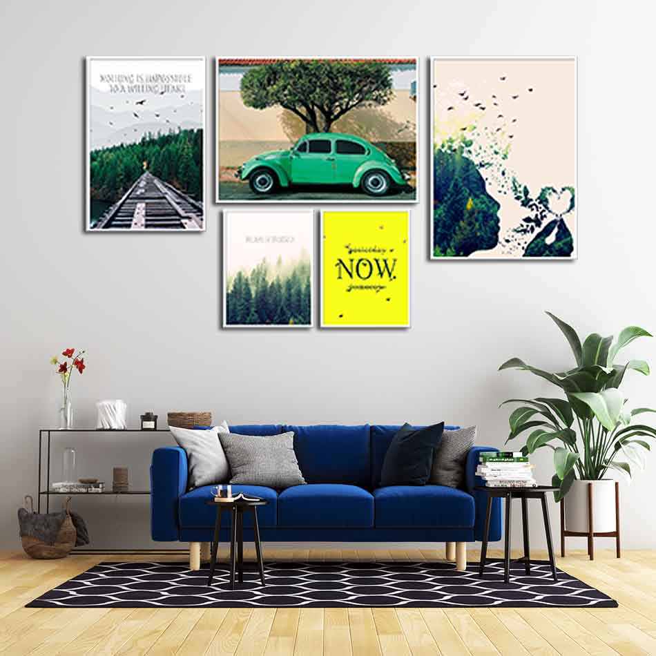 Bộ 5 tranh canvas treo tường Decor phong cảnh, phong cách scandianvian - DC078