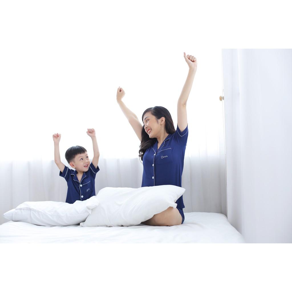 Pyjama nữ cộc tay vải bamboo tự cao cấp Chou's - màu xanh navy